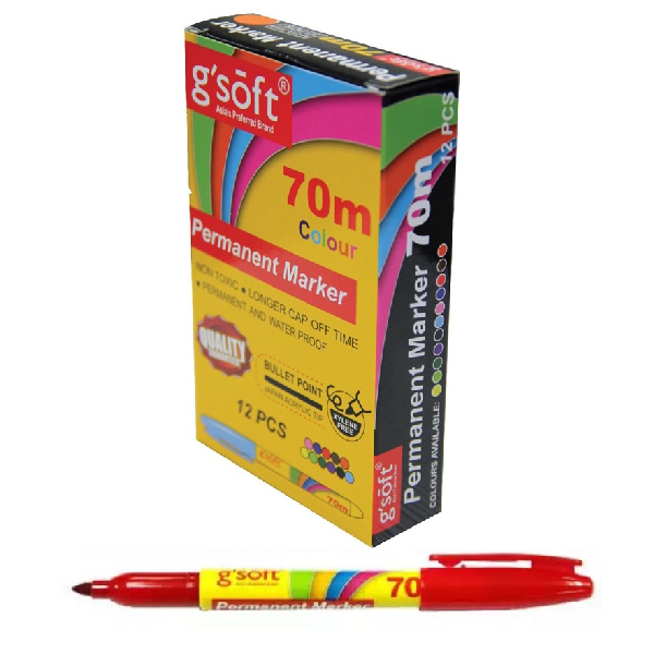 G SOFT SLIM PERMANENT MARKER 70M (RED) - BOX (12PCS)