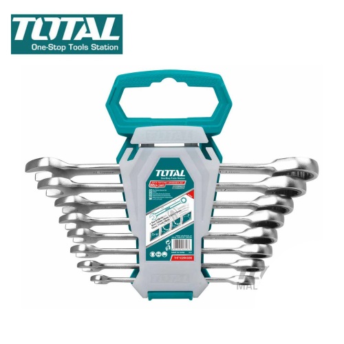 TOTAL 8PCS 8-19MM CR-MO 60-72T RATCHET SPANNER SET (THT102RK086)