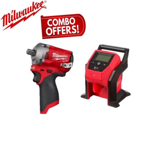 MILWAUKEE M12 Fuel 1/2" Stubby Impact Wrench + M12 Sub Compact Inflator